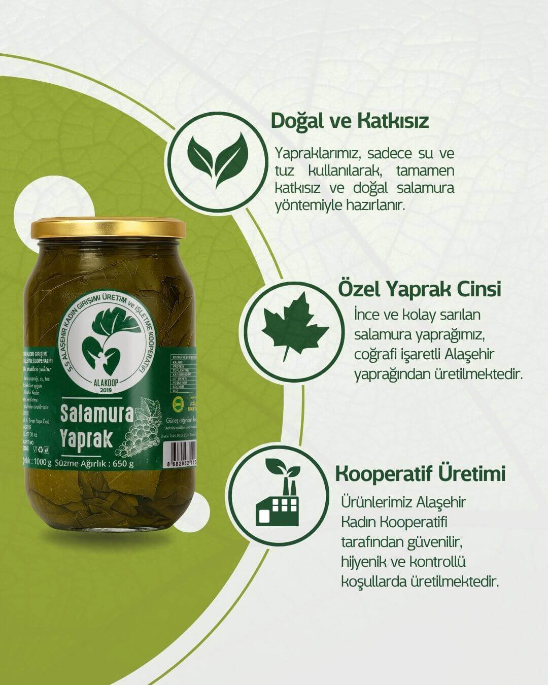 650 Gr. Cam Kavanozda Salamura Yaprak - Görsel 2